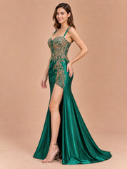 Augday Ophelia Satin Long Meraid Prom Dress with Appliques