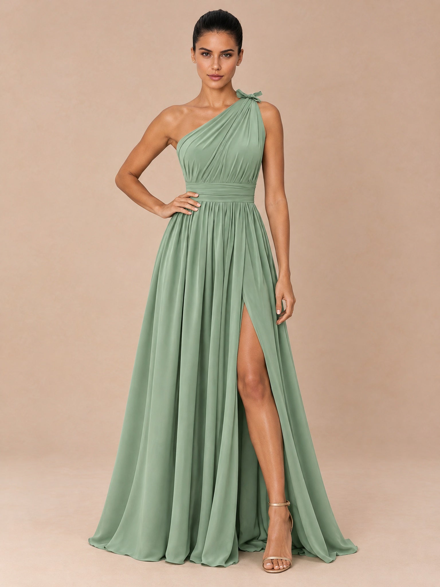 Augday Seraphina One Shoulder Pleated Chiffon Formal Dress