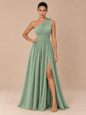 Augday Seraphina One Shoulder Pleated Chiffon Formal Dress