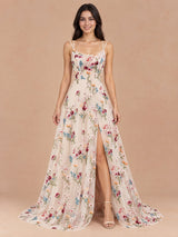 Augday Celandine Ivory Floral Embroidery Tulle Maxi Dress with Corset Back