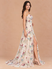 Augday Celandine Ivory Floral Embroidery Tulle Maxi Dress with Corset Back