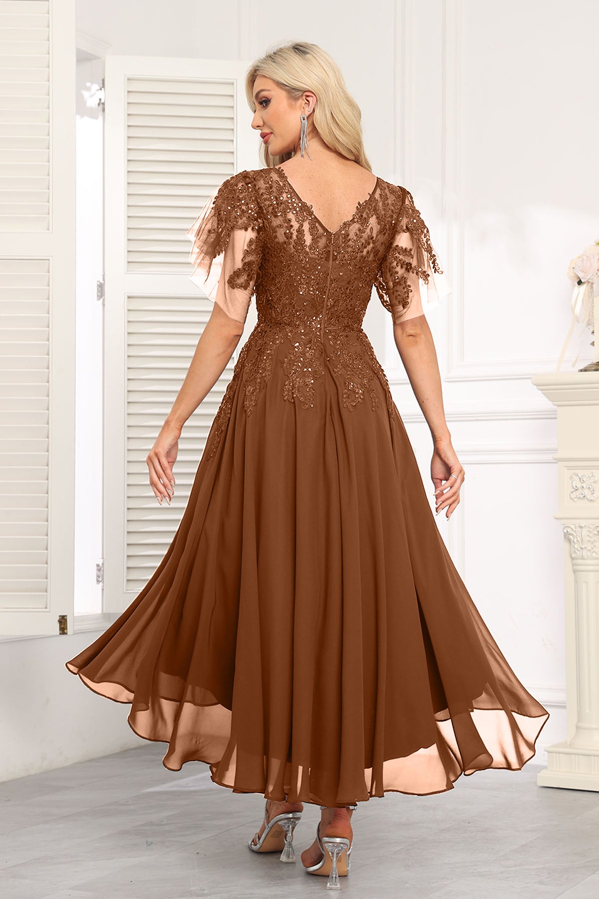 Augday Chiffon Lace Sequins Mother of the Bridesmaid Dresses