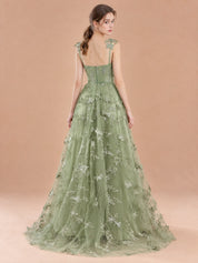Augday Daphne Sage Green Butterfly Applique Tulle A-Line Prom Dress