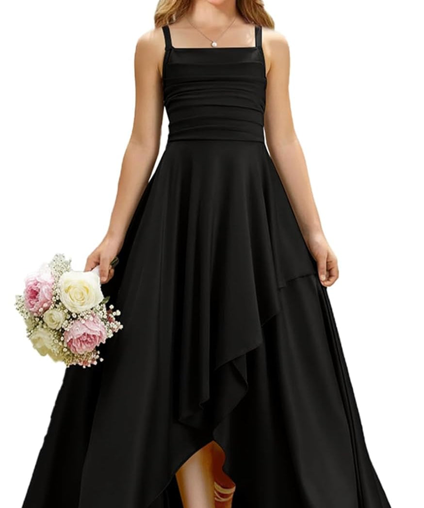 Augday Satin Junior Bridesmaid Dress with Adjustable Straps A-Line Flower Girl Formal Gown UJR150