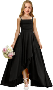 Augday Satin Junior Bridesmaid Dress with Adjustable Straps A-Line Flower Girl Formal Gown UJR150