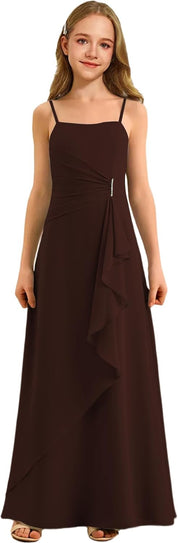 Augday Spaghetti Straps Chiffon Junior Bridesmaid Dress Ruffles A-Line Flower Girl Formal Gown UJR152