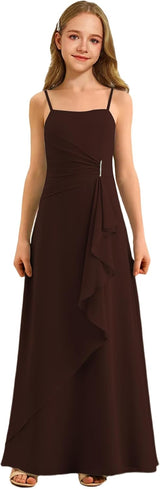 Augday Spaghetti Straps Chiffon Junior Bridesmaid Dress Ruffles A-Line Flower Girl Formal Gown