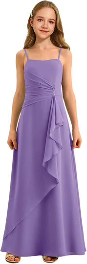 Augday Spaghetti Straps Chiffon Junior Bridesmaid Dress Ruffles A-Line Flower Girl Formal Gown UJR152