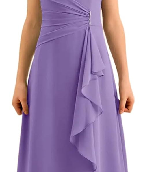 Augday Spaghetti Straps Chiffon Junior Bridesmaid Dress Ruffles A-Line Flower Girl Formal Gown UJR152