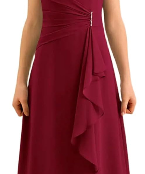 Augday Spaghetti Straps Chiffon Junior Bridesmaid Dress Ruffles A-Line Flower Girl Formal Gown UJR152