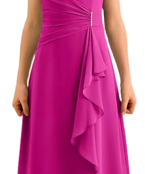 Augday Spaghetti Straps Chiffon Junior Bridesmaid Dress Ruffles A-Line Flower Girl Formal Gown UJR152