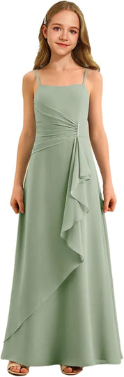 Augday Spaghetti Straps Chiffon Junior Bridesmaid Dress Ruffles A-Line Flower Girl Formal Gown UJR152