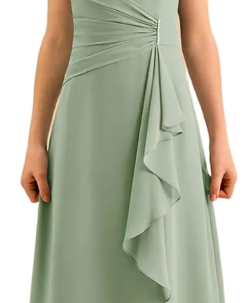 Augday Spaghetti Straps Chiffon Junior Bridesmaid Dress Ruffles A-Line Flower Girl Formal Gown UJR152