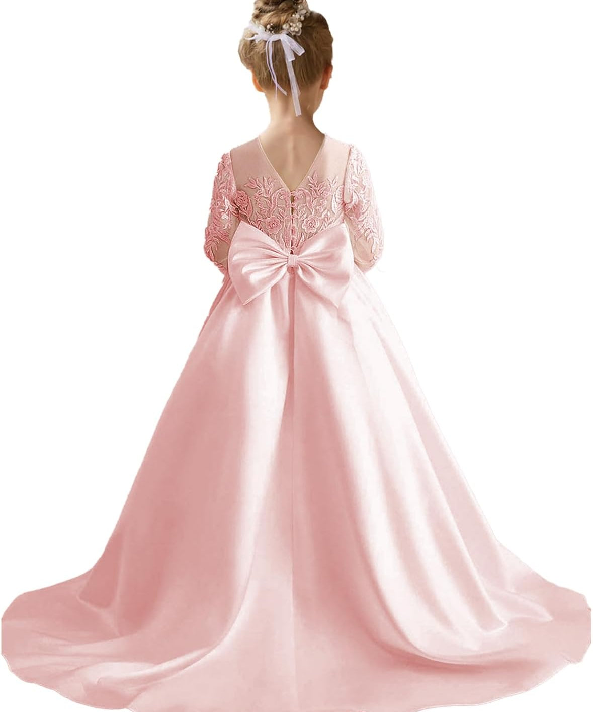 Augday Satin Flower Girl Dresses for Wedding Girls Princess Pageant First Communion Formal Dress UJR146