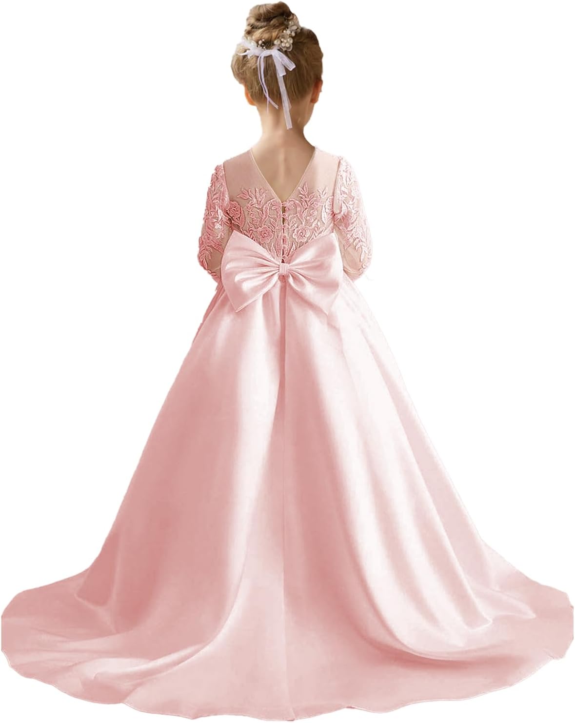 Augday Satin Flower Girl Dresses for Wedding Girls Princess Pageant First Communion Formal Dress UJR146