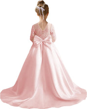Augday Satin Flower Girl Dresses for Wedding Girls Princess Pageant First Communion Formal Dress UJR146