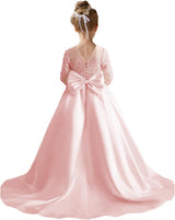Augday Satin Flower Girl Dresses for Wedding Girls Princess Pageant First Communion Formal Dress