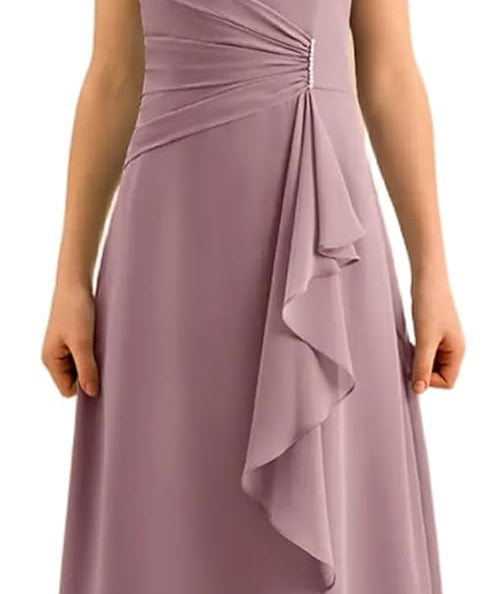 Augday Spaghetti Straps Chiffon Junior Bridesmaid Dress Ruffles A-Line Flower Girl Formal Gown UJR152