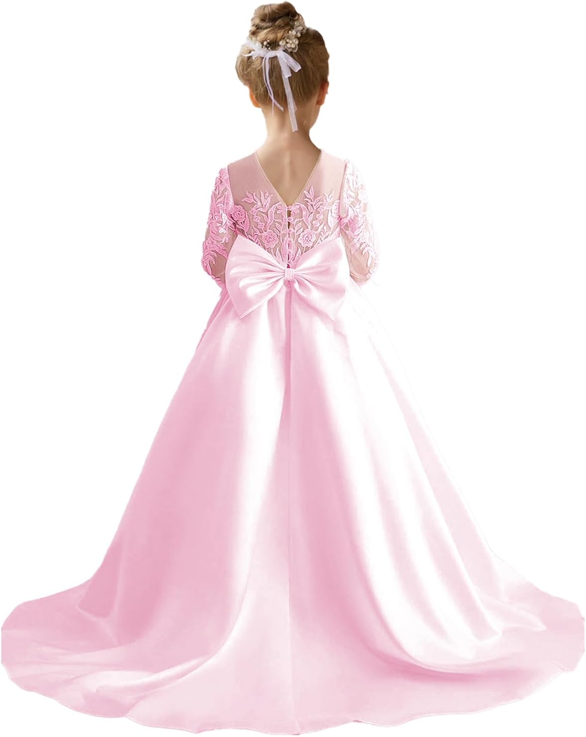 Augday Satin Flower Girl Dresses for Wedding Girls Princess Pageant First Communion Formal Dress UJR146