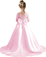 Augday Satin Flower Girl Dresses for Wedding Girls Princess Pageant First Communion Formal Dress UJR146