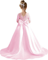 Augday Satin Flower Girl Dresses for Wedding Girls Princess Pageant First Communion Formal Dress