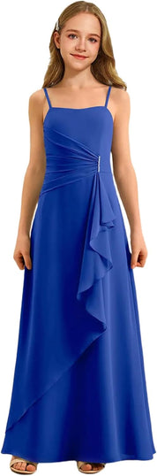 Augday Spaghetti Straps Chiffon Junior Bridesmaid Dress Ruffles A-Line Flower Girl Formal Gown UJR152