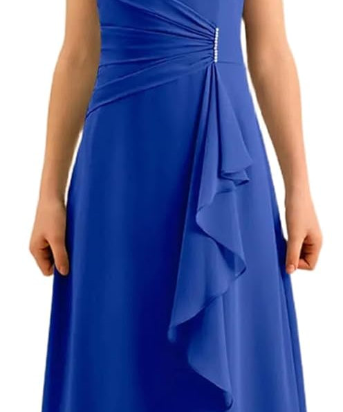 Augday Spaghetti Straps Chiffon Junior Bridesmaid Dress Ruffles A-Line Flower Girl Formal Gown UJR152