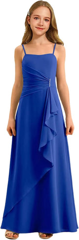 Augday Spaghetti Straps Chiffon Junior Bridesmaid Dress Ruffles A-Line Flower Girl Formal Gown