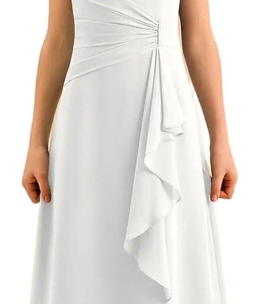 Augday Spaghetti Straps Chiffon Junior Bridesmaid Dress Ruffles A-Line Flower Girl Formal Gown UJR152