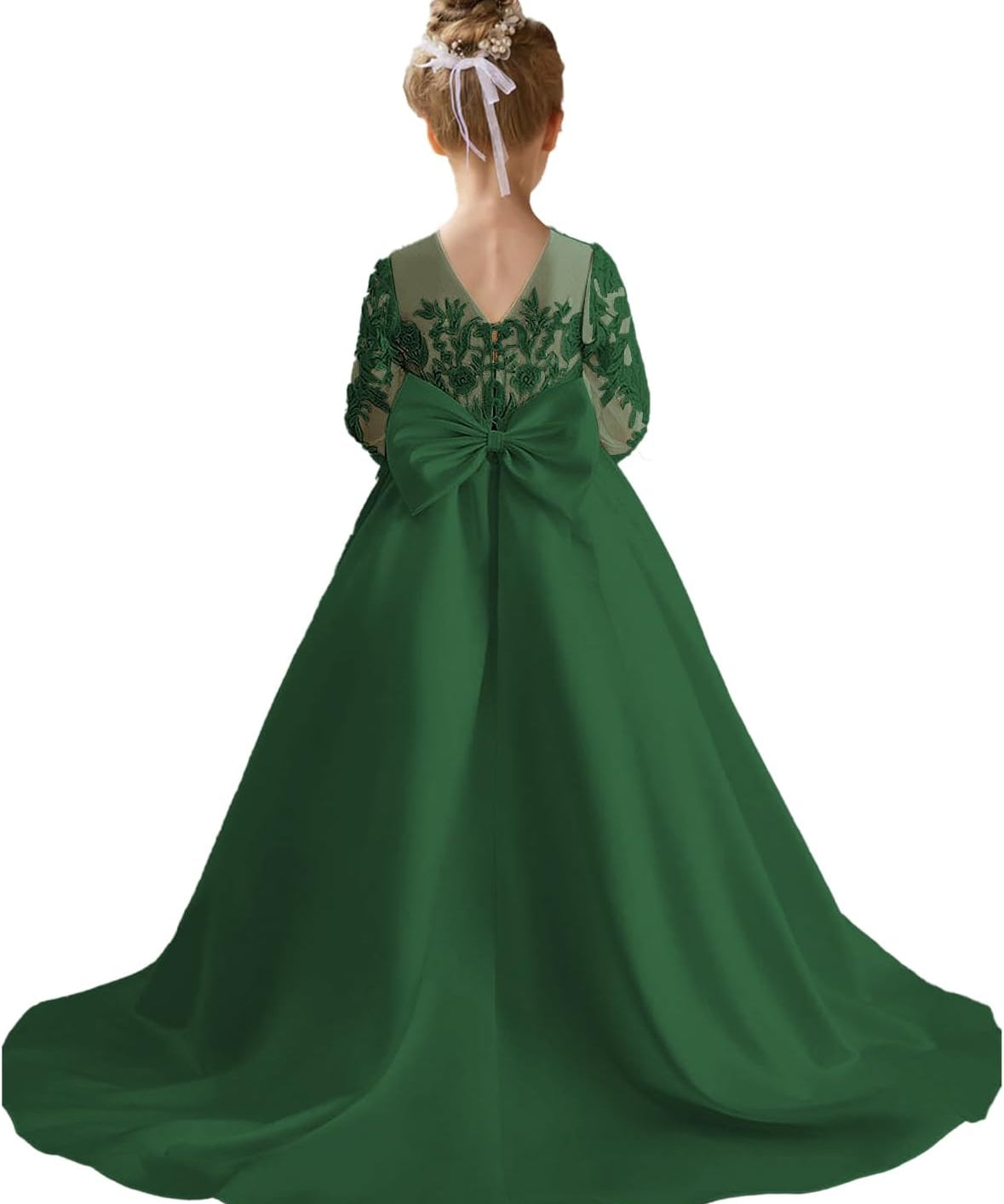 Augday Satin Flower Girl Dresses for Wedding Girls Princess Pageant First Communion Formal Dress UJR146