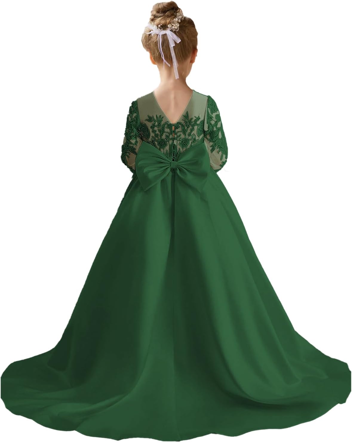 Augday Satin Flower Girl Dresses for Wedding Girls Princess Pageant First Communion Formal Dress UJR146