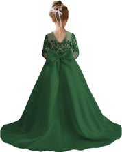 Augday Satin Flower Girl Dresses for Wedding Girls Princess Pageant First Communion Formal Dress UJR146