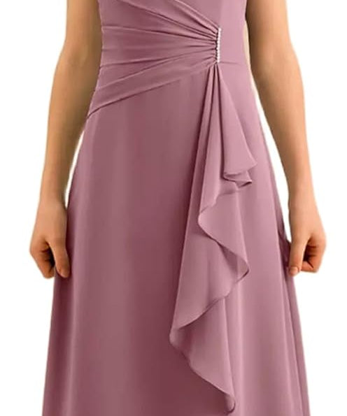 Augday Spaghetti Straps Chiffon Junior Bridesmaid Dress Ruffles A-Line Flower Girl Formal Gown UJR152