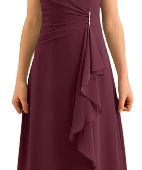 Augday Spaghetti Straps Chiffon Junior Bridesmaid Dress Ruffles A-Line Flower Girl Formal Gown UJR152