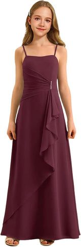 Augday Spaghetti Straps Chiffon Junior Bridesmaid Dress Ruffles A-Line Flower Girl Formal Gown