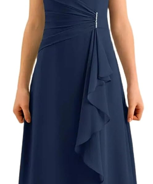 Augday Spaghetti Straps Chiffon Junior Bridesmaid Dress Ruffles A-Line Flower Girl Formal Gown UJR152