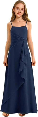 Augday Spaghetti Straps Chiffon Junior Bridesmaid Dress Ruffles A-Line Flower Girl Formal Gown