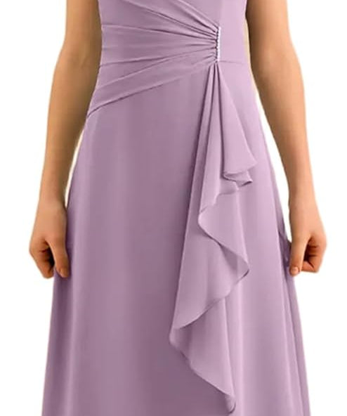 Augday Spaghetti Straps Chiffon Junior Bridesmaid Dress Ruffles A-Line Flower Girl Formal Gown UJR152
