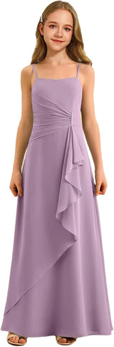 Augday Spaghetti Straps Chiffon Junior Bridesmaid Dress Ruffles A-Line Flower Girl Formal Gown