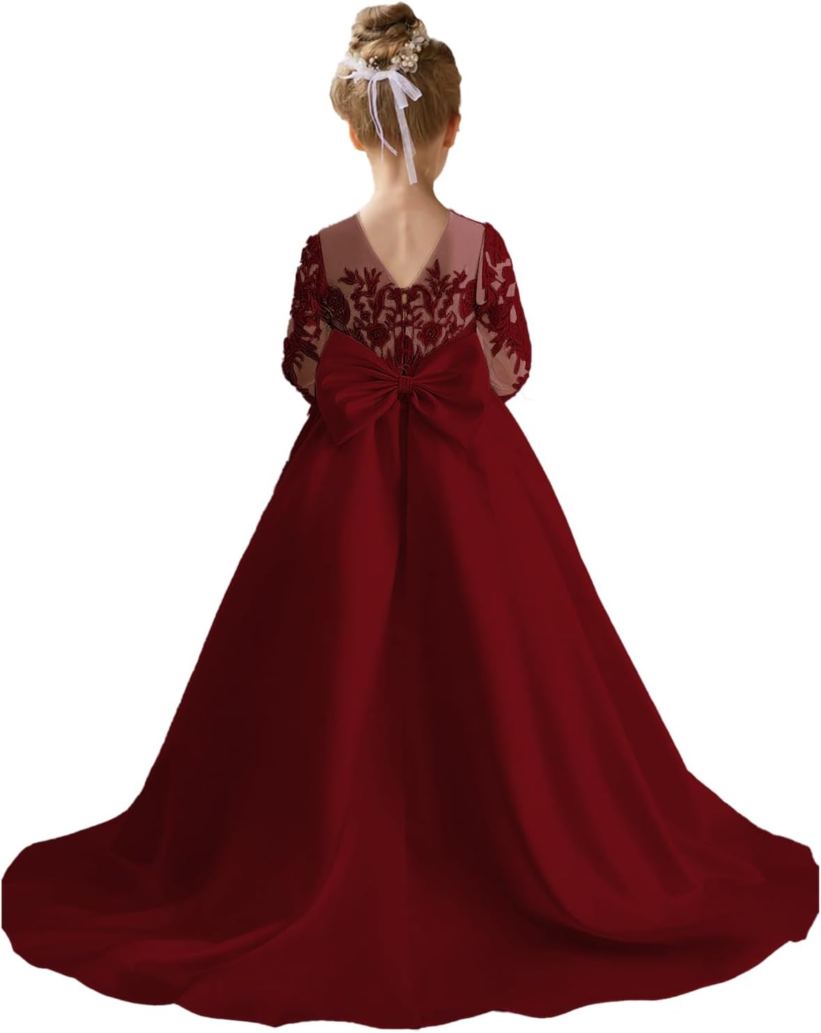 Augday Satin Flower Girl Dresses for Wedding Girls Princess Pageant First Communion Formal Dress UJR146