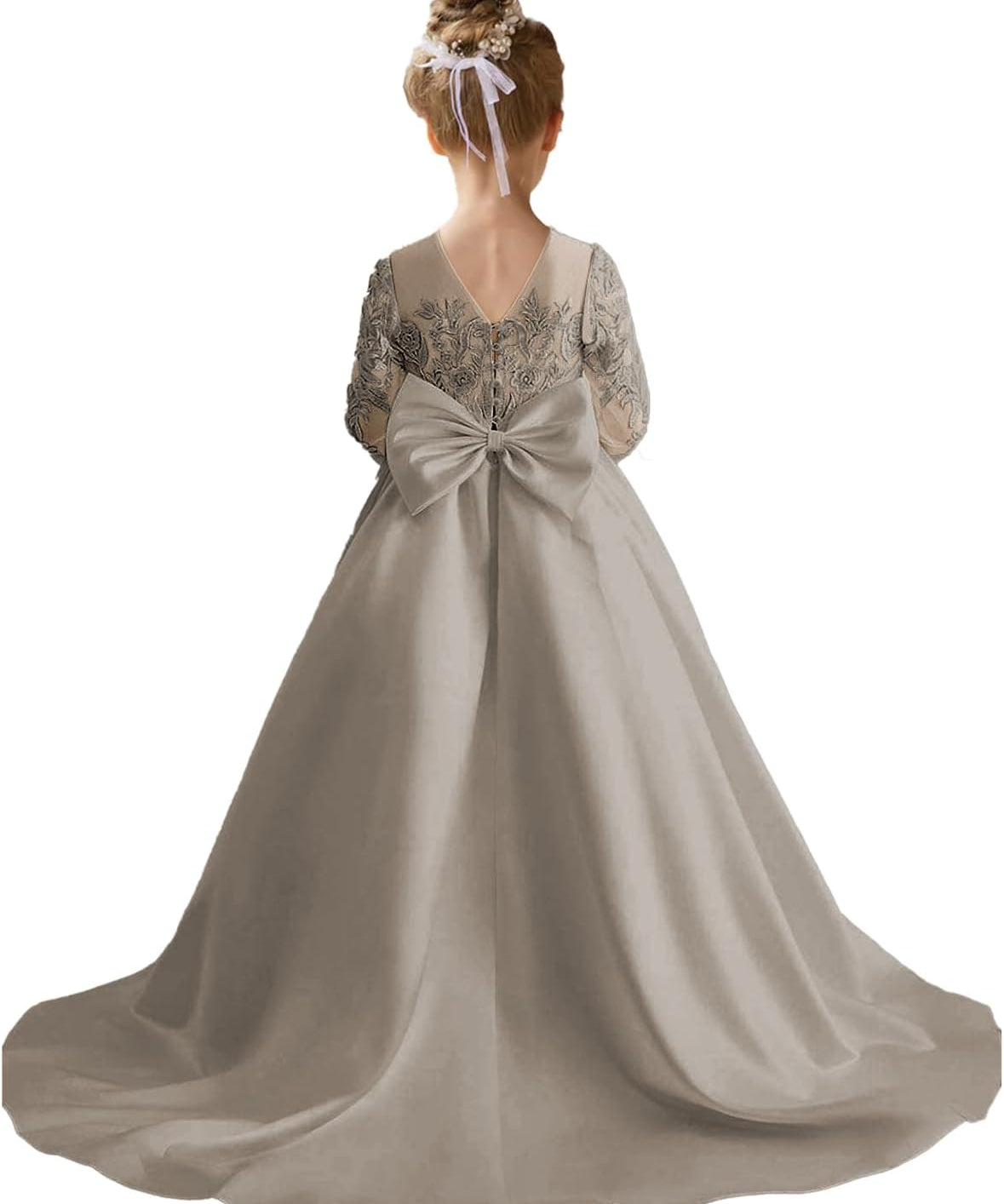 Augday Satin Flower Girl Dresses for Wedding Girls Princess Pageant First Communion Formal Dress UJR146