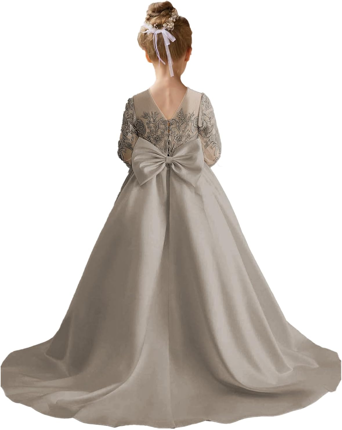 Augday Satin Flower Girl Dresses for Wedding Girls Princess Pageant First Communion Formal Dress UJR146