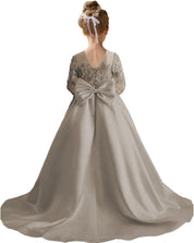 Augday Satin Flower Girl Dresses for Wedding Girls Princess Pageant First Communion Formal Dress UJR146