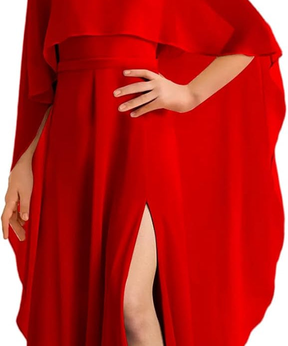 Augday Chiffon Junior Bridesmaid Dress with Cape V-Neck Chiffon A-Line Flower Girl Formal Gown UJR143