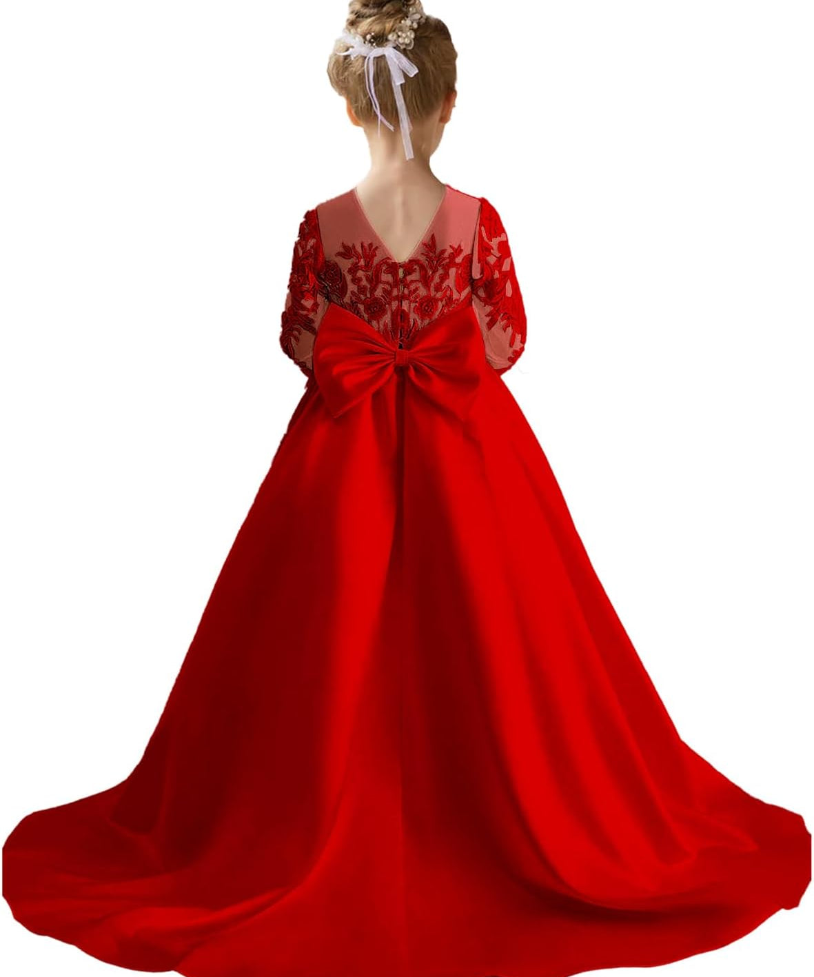 Augday Satin Flower Girl Dresses for Wedding Girls Princess Pageant First Communion Formal Dress UJR146