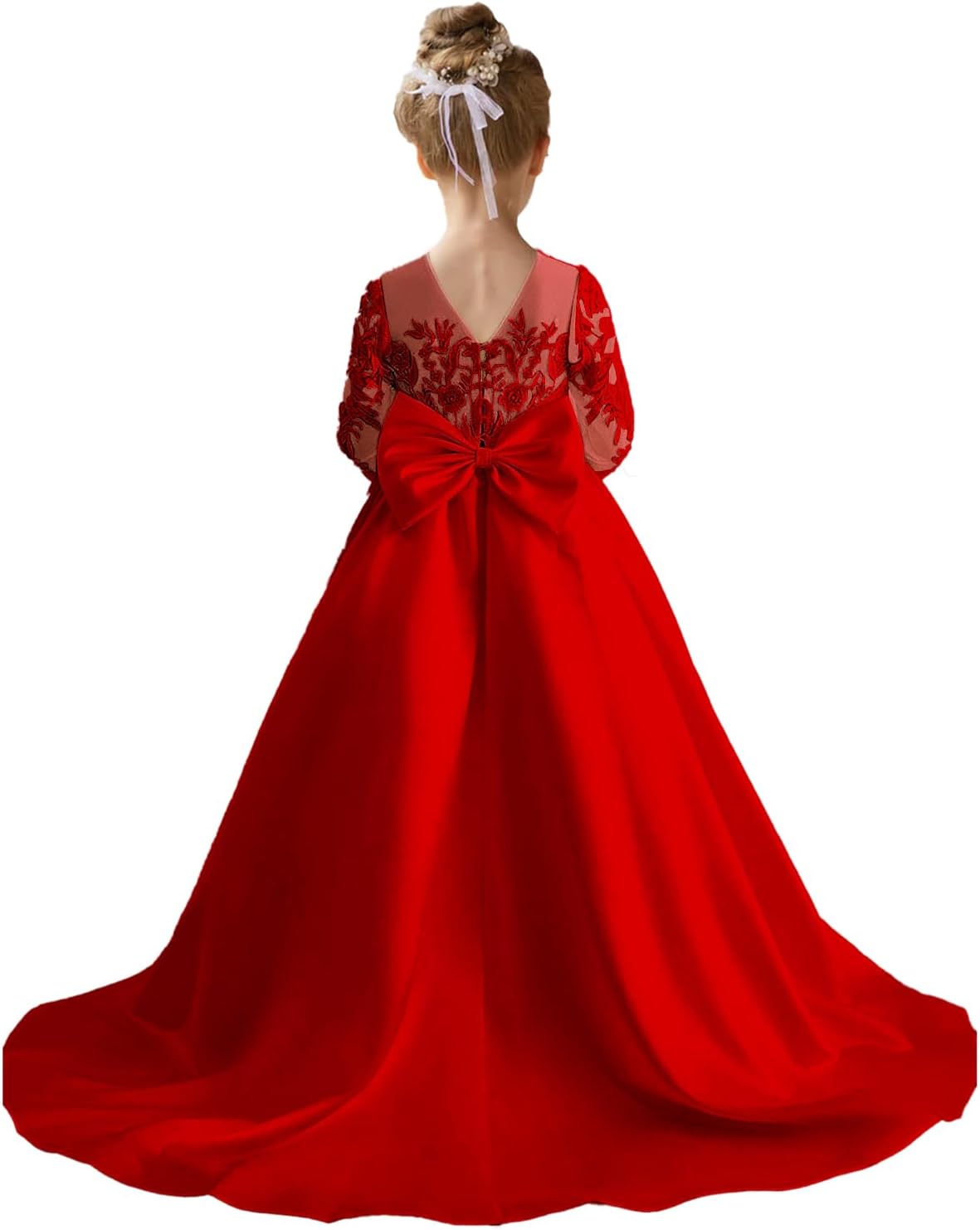 Augday Satin Flower Girl Dresses for Wedding Girls Princess Pageant First Communion Formal Dress UJR146