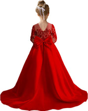 Augday Satin Flower Girl Dresses for Wedding Girls Princess Pageant First Communion Formal Dress UJR146