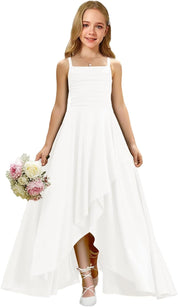 Augday Satin Junior Bridesmaid Dress with Adjustable Straps A-Line Flower Girl Formal Gown UJR150