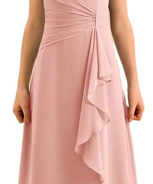 Augday Spaghetti Straps Chiffon Junior Bridesmaid Dress Ruffles A-Line Flower Girl Formal Gown UJR152