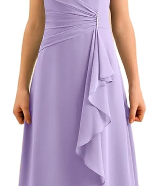 Augday Spaghetti Straps Chiffon Junior Bridesmaid Dress Ruffles A-Line Flower Girl Formal Gown UJR152